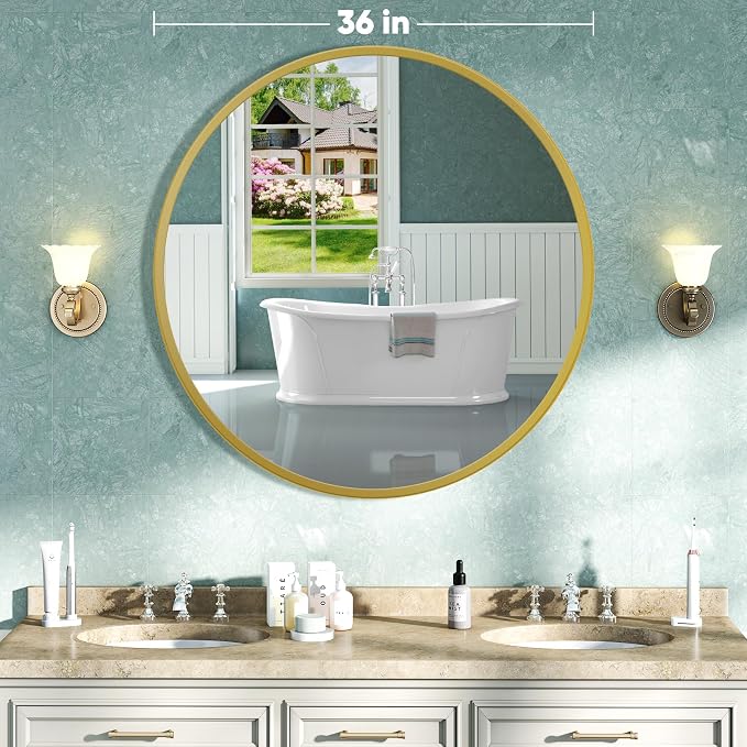 NEWBULIG Round Bathroom Mirror for Over Sink, 36 Inch Wall Mount Vanity Circle - Image 2