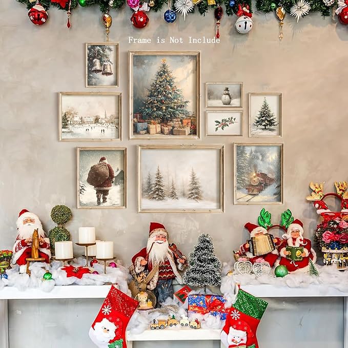 Vodefoad 9Pcs Christmas Print Set Winter Holiday Gallery Wall Prints Santa - Image 5
