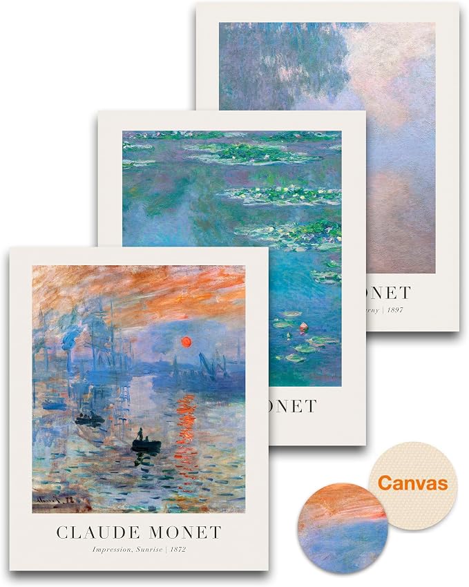 HesenDot Unframed Claude Monet Wall Art Set of 3, 12x16in Water Lilies by HesenDot