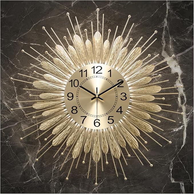 Gold Wall Clock 23 Inch Sunburst，Mid Century Decorative Wall Clocks Battery by HEBOIXHOMEDECOR