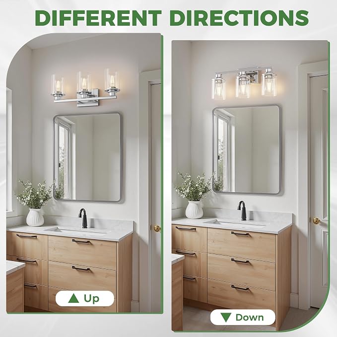 DORESshop 17 Inch Bathroom Light Fixtures, 3-Light Chrome Bathroom Lighting - Image 6