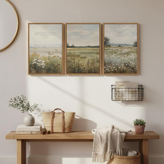 Framed Christian Wall Art Set of 3, Large Wildflower Bible Verse Canvas Prints - Image 4