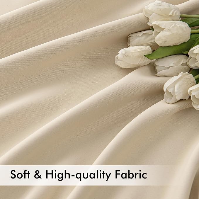 MIULEE Cream Beige Back Tab Light Blocking Curtains 80 Inch Length 2 Panels Set - Image 6