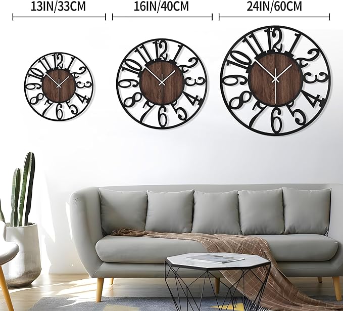 LEIKE Large Wall Clocks, Non Ticking, Battery Operated Rustic Round Modern Big - Image 2