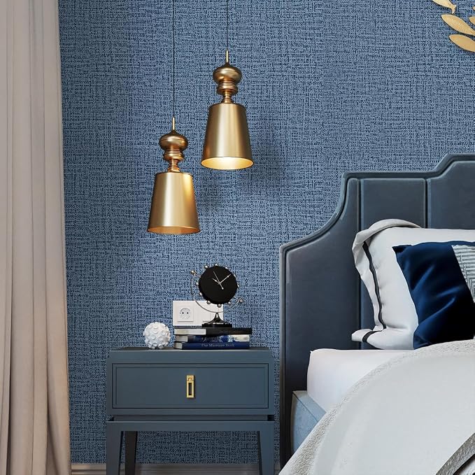 Blue Wallpaper Grasscloth Peel and Stick Wallpaper 17.7inch x 118.1inch - Image 6