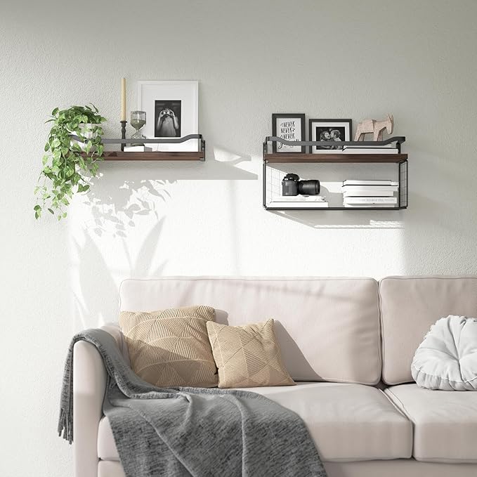WOPITUES Floating Shelves with Wire Storage Basket, Bathroom Shelves Over - Image 6