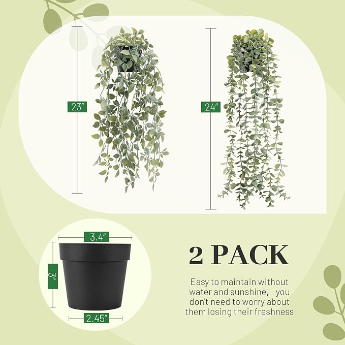 Der Rose 2Pcs Fake Plants Hanging Artificial Decor Faux Potted Eucalyptus and - Image 3