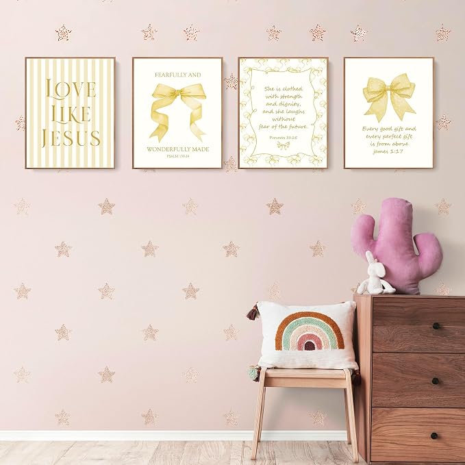 LARTSFRO Coquette Yellow Bow Jesus Wall Art Decor Posters, Butter Yellow Bow - Image 3