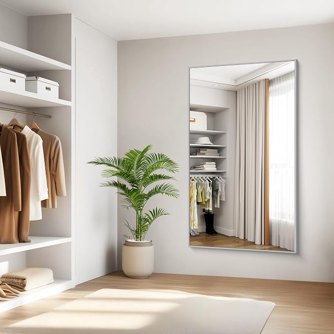 KOCUUY Silver Bathroom Mirror, HD Tempered Glass, Anti-Rust Brushed Silver Frame - Image 6