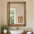 Wooden Bathroom Mirror for Wall, for Farmhouse, Living Room, Entryway Decor by FICTOR