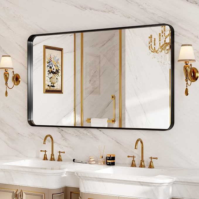 40X30 Inch Black Metal Framed Bathroom Mirror - Image 7