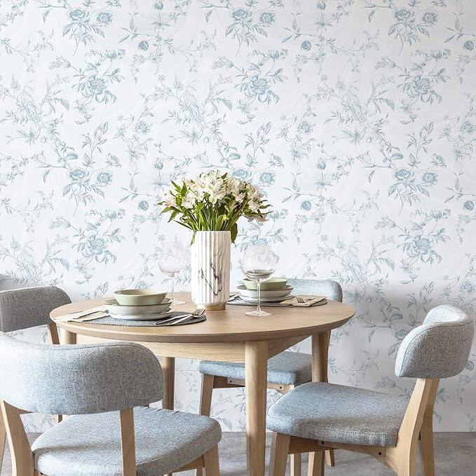 Ismoon Blue Wallpaper Peel and Stick Floral Vintage Stick on Wall Paper French - Image 5