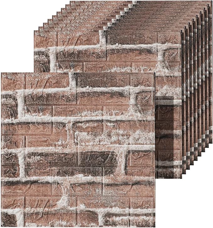 40 PCS 3D Wall Panels Peel and Stick Faux Foam 11.8"*11.8" Red Brick Color by Umedol