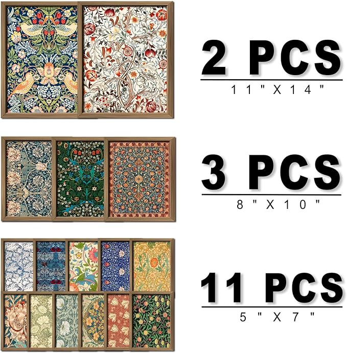 ANERZA 16 PCS Framed William Morris Wall Art Decor, Floral Wall Prints - Image 2
