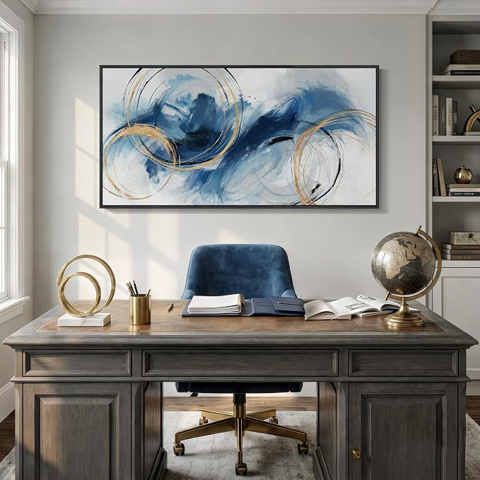 Extra Large Framed Navy Blue Abstract Canvas Wall Art - Image 4