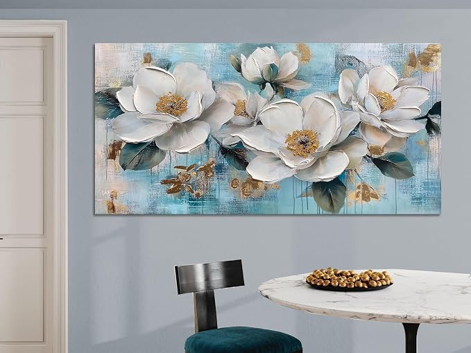Ardemy Flower Wall Art for Living Room White Floral Canvas Art Wall Decor - Image 7