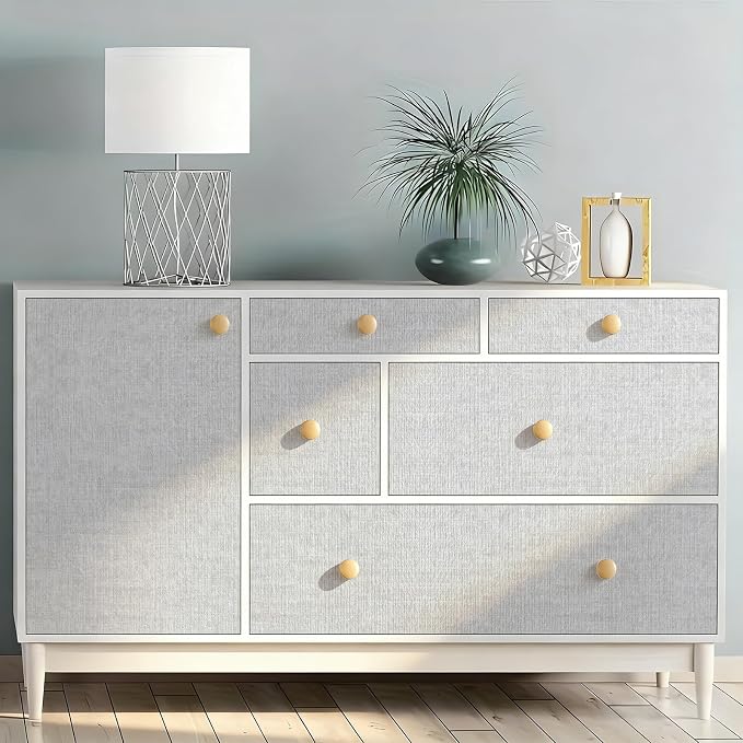Grasscloth Peel and Stick Wallpaper, Light Grey Vintage Textured Faux Linen - Image 8