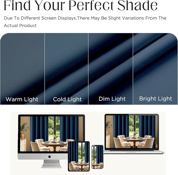 CUCRAF Navy Blue Blackout Curtains 96 inch Length 2 Panels Set, Rod Pocket Room - Image 4