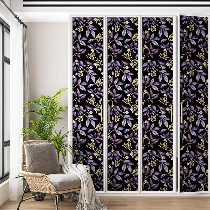 Extra Long Vintage Purple Leaves Wallpaper, 17.5In x 393In Black Botanical - Image 6