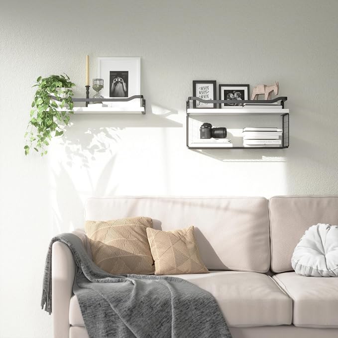 WOPITUES Floating Shelves with Wire Storage Basket, Bathroom Shelves Over - Image 6