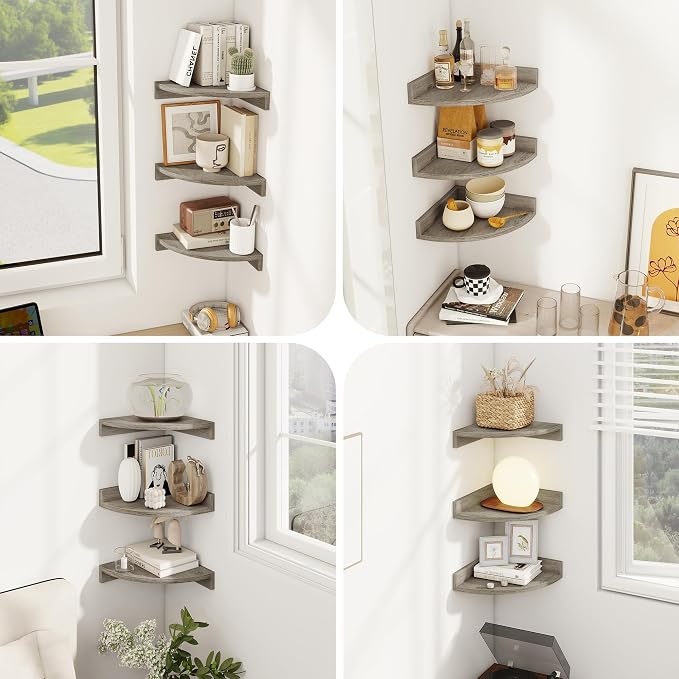 Corner Shelves 3-Pack for Bathroom & Kitchen, Space-Saving Floating Corner Wall - Image 4