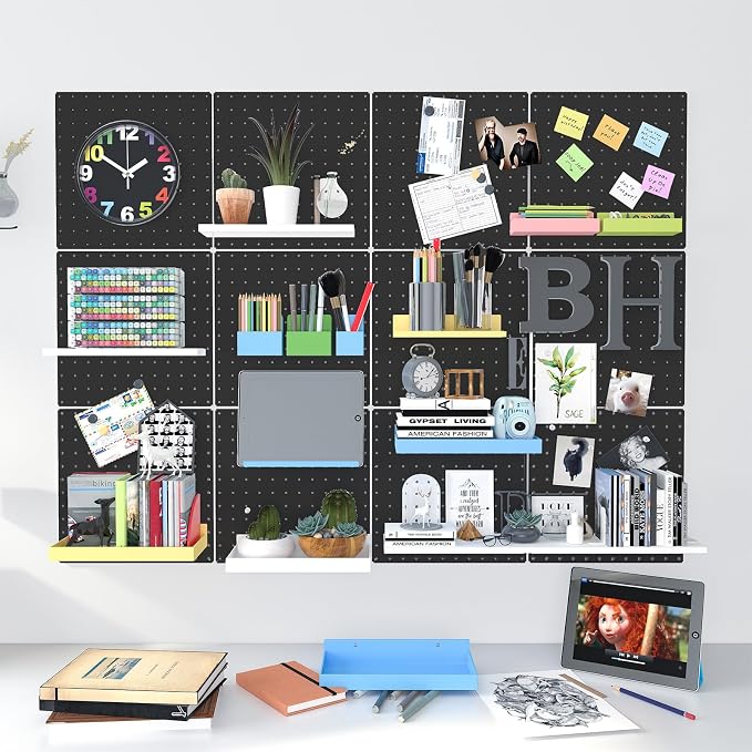 Peg Board, 6 Pack 12"x12" Black Metal Pegboard Panels Pegboards Wall Organizer - Image 9