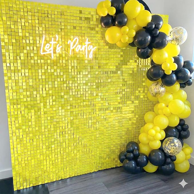 COKAOBE Yellow Shimmer Wall Backdrop 24PCS Sequins Backdrop Decoration Panels - Image 6