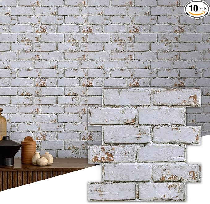 Commomy 3D Peel and Stick Brick Tiles- 10 pcs 11.8" x 11.8" Small Size PVC by CommomyDecor