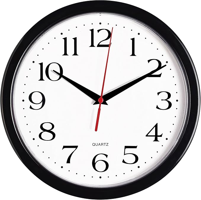 Bernhard Products Black Wall Clock Silent Non Ticking 10 Inch Quality Quartz by BernhardProducts