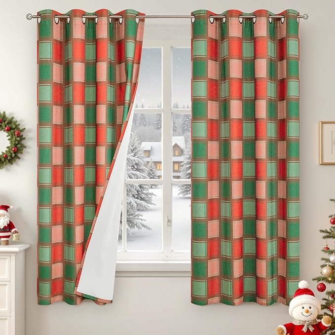 Lajode Plaid Curtains for Living Room 63 Inch Long by Lajode
