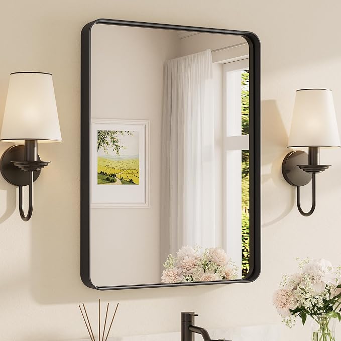 TETOTE Black Framed Bathroom Mirror, 24 x 32 Inch Matte Metal Frame Vanity by TETOTE