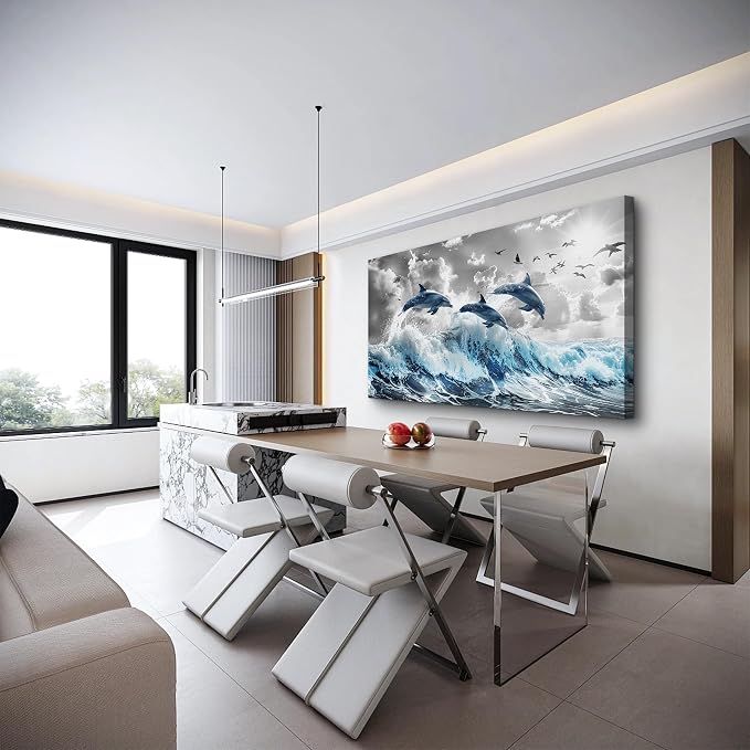 Wapluam Large Wall Art For Bedroom Blue Waves Of The Sea Wall Pictures Artwork - Image 4