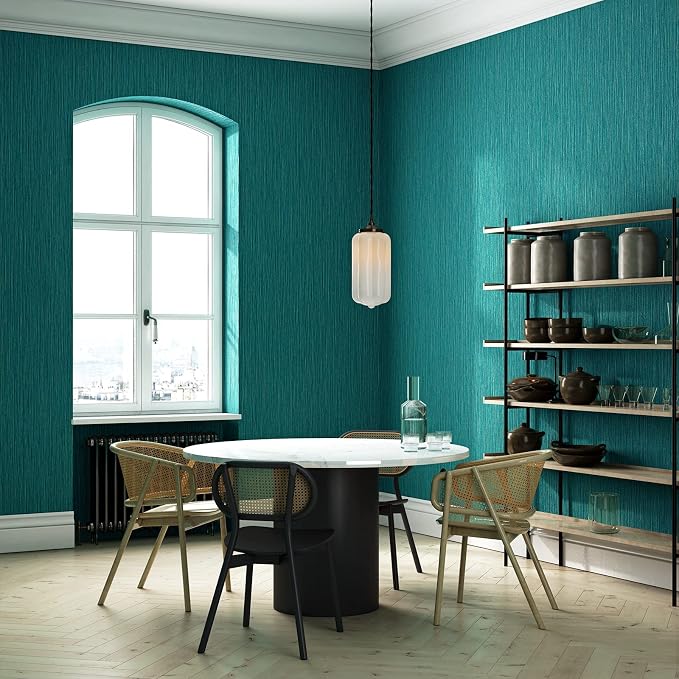 Haimin Grasscloth Wallpaper Textured 24in X 393in Fabric Contact Paper Teal - Image 4