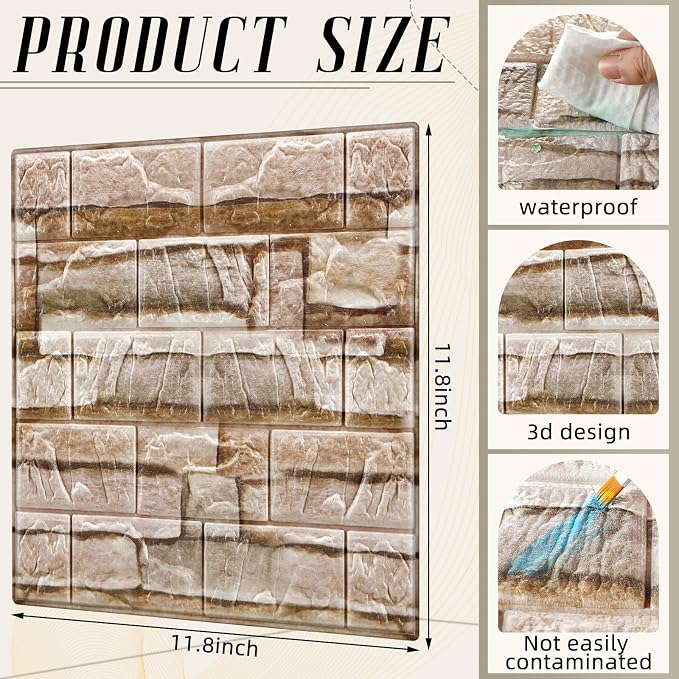 Colarr 60 Pcs 58 Sq ft 3D Wall Panels Peel and Stick Faux Foam 3D Brick - Image 2