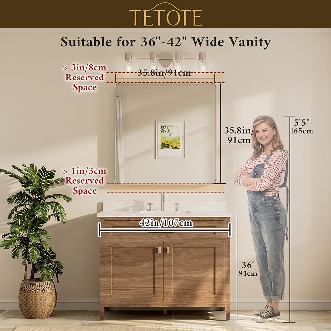 TETOTE Brushed Nickel Mirror 36 x 36 Inch - Image 8