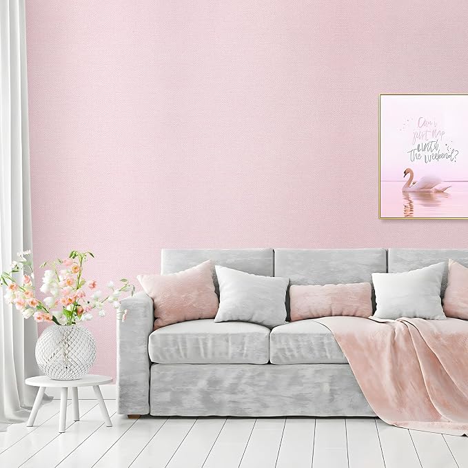 15.75"x787.4" Pink Wallpaper Peel and Stick Removable Grasscloth Textured - Image 3