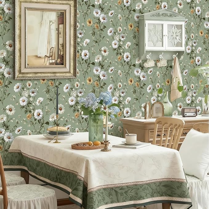 Livebor Floral Peel and Stick Wallpaper Green Flower Wallpaper Peel and Stick - Image 8