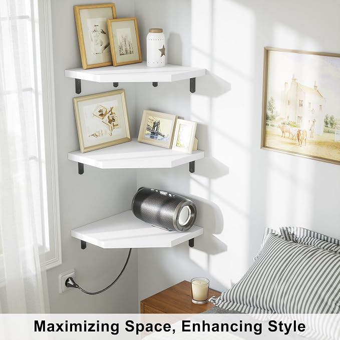 Alsonerbay Corner Wall Shelf Set of 3 Corner Shelf Wall Mount, Solid Wood - Image 6