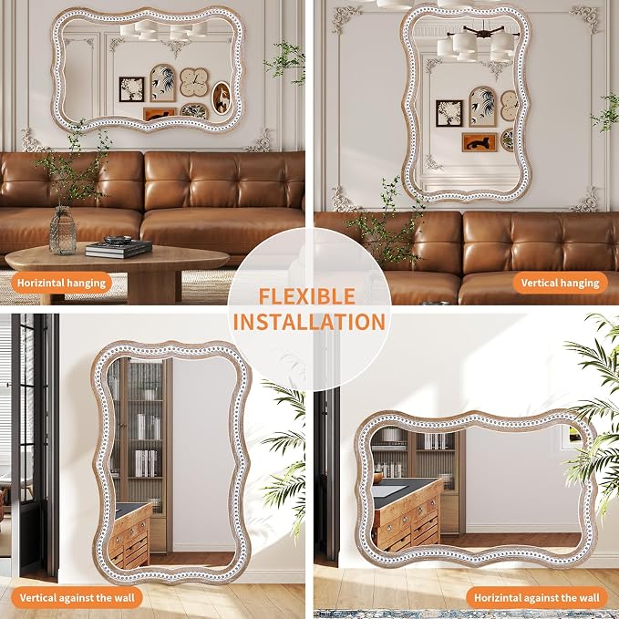35x24 Inch Wavy Wooden Frame Mirror - Image 7
