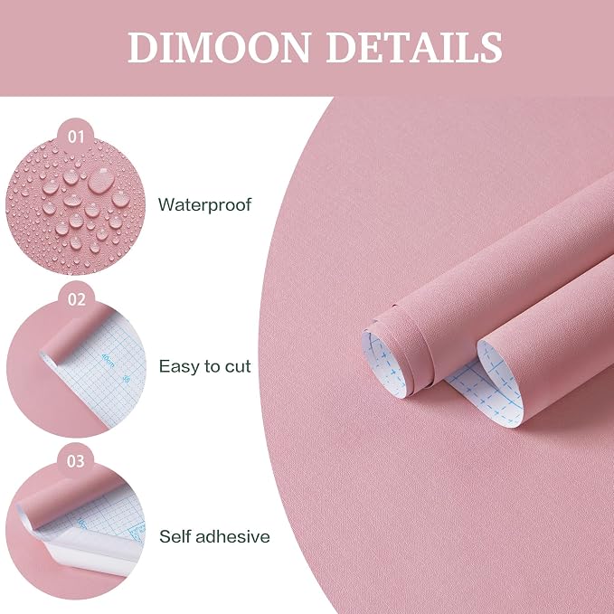 Dimoon 17.7''x177'' Peel and Stick Wallpaper Pink Contact Paper - Image 3