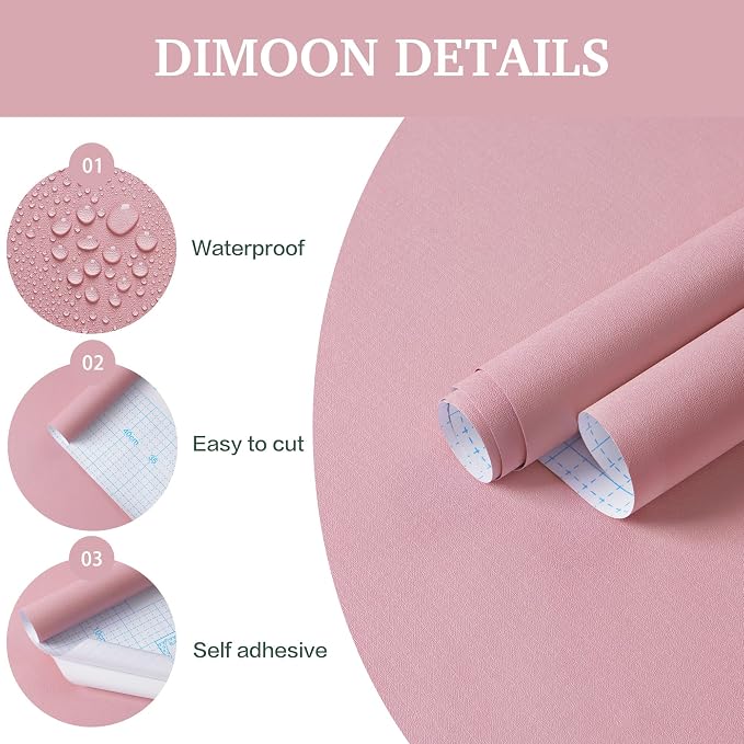 Dimoon 17.7''x118'' Peel and Stick Wallpaper Pink Contact Paper - Image 3
