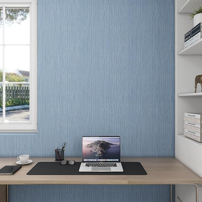 Grasscloth Textured Wallpaper Dark Blue Linen Thick 24" X 394" Fabric Contact - Image 2