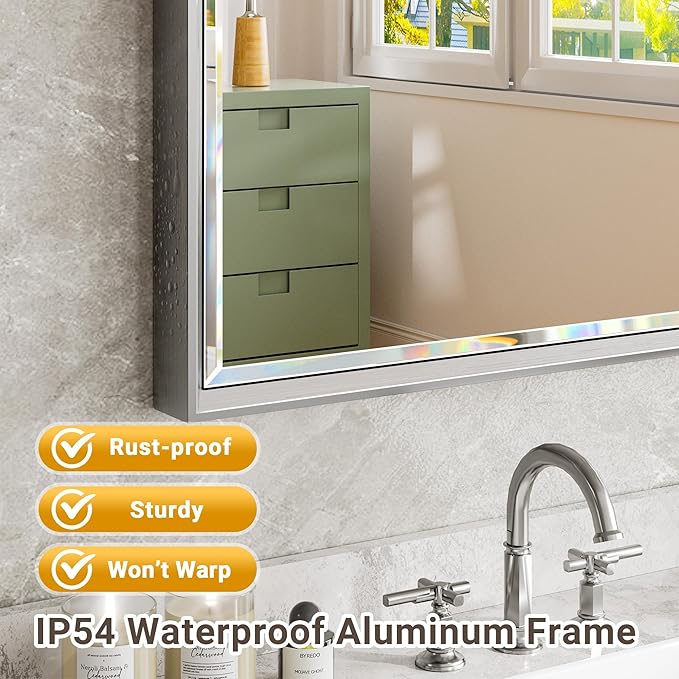 72'' x 36'' Large Beveled Silver Bathroom Vanity Mirror, Shatterproof Rectangle - Image 4