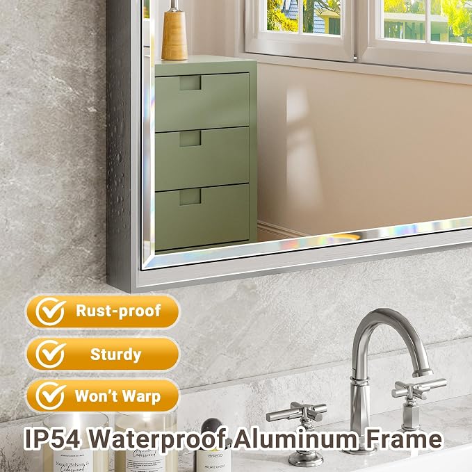 Silver Bathroom Mirror, 24x32 Inch Beveled Silver Vanity Mirror - Image 4