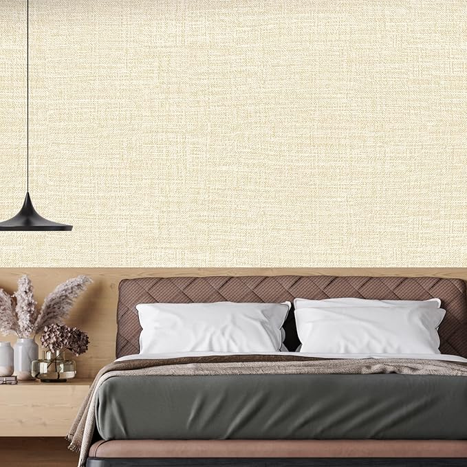 Beige Grasscloth Peel and Stick Wallpaper 17.3"x160" Faux Linen Textured - Image 5