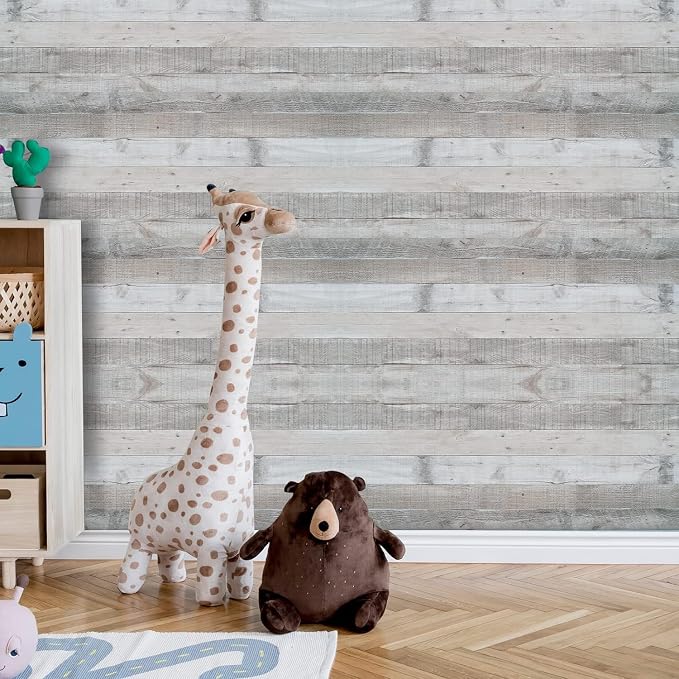 Wenmer Grey Wood Shiplap Peel and Stick Wallpaper - Image 2