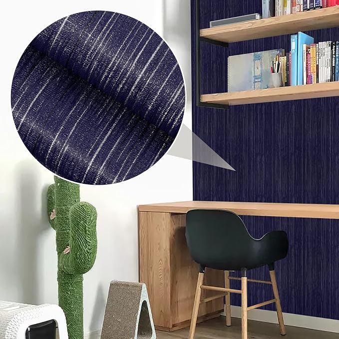 Navy Blue Grasscloth Peel and Stick Wallpaper Texture Contact Paper 15.7"x120" - Image 9