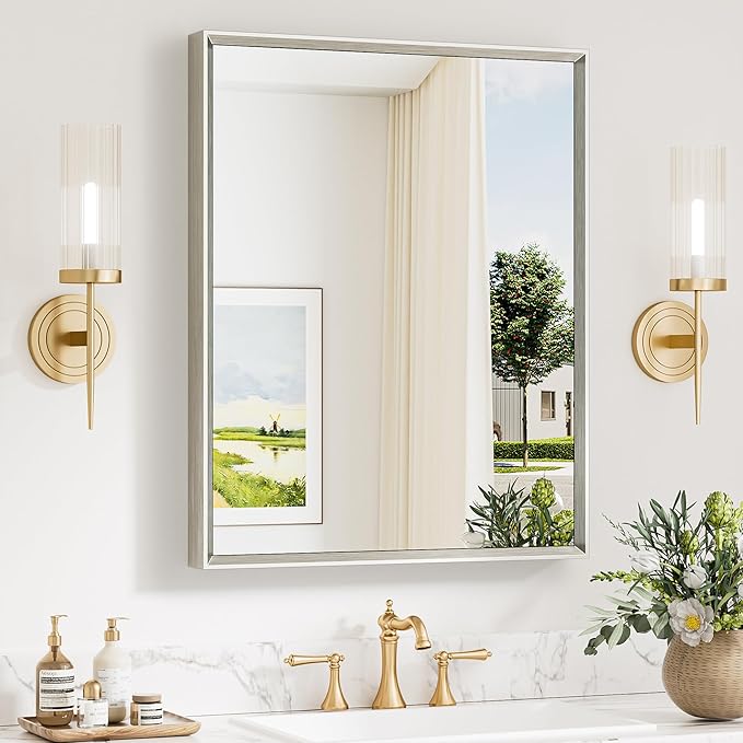 Keonjinn 24 x 30 Inch Brushed Nickel Bathroom Mirrors by Keonjinn