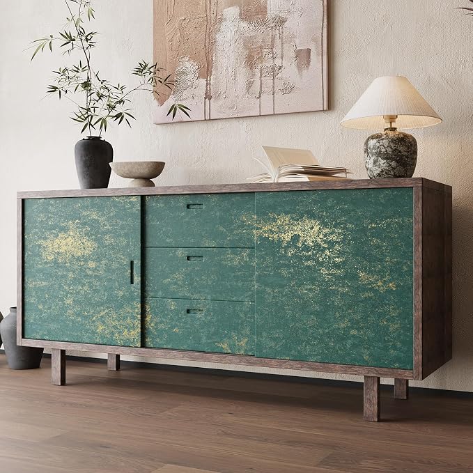 VEELIKE Vintage Teal Gold Peel and Stick Wallpaper Metallic Distressed Green - Image 7