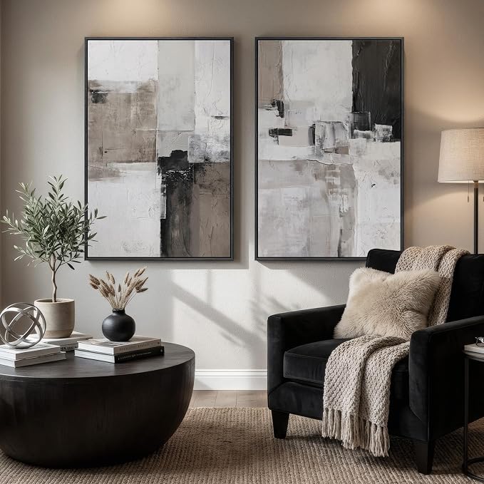 Framed Abstract Black and White Brown Wall Art - Image 8